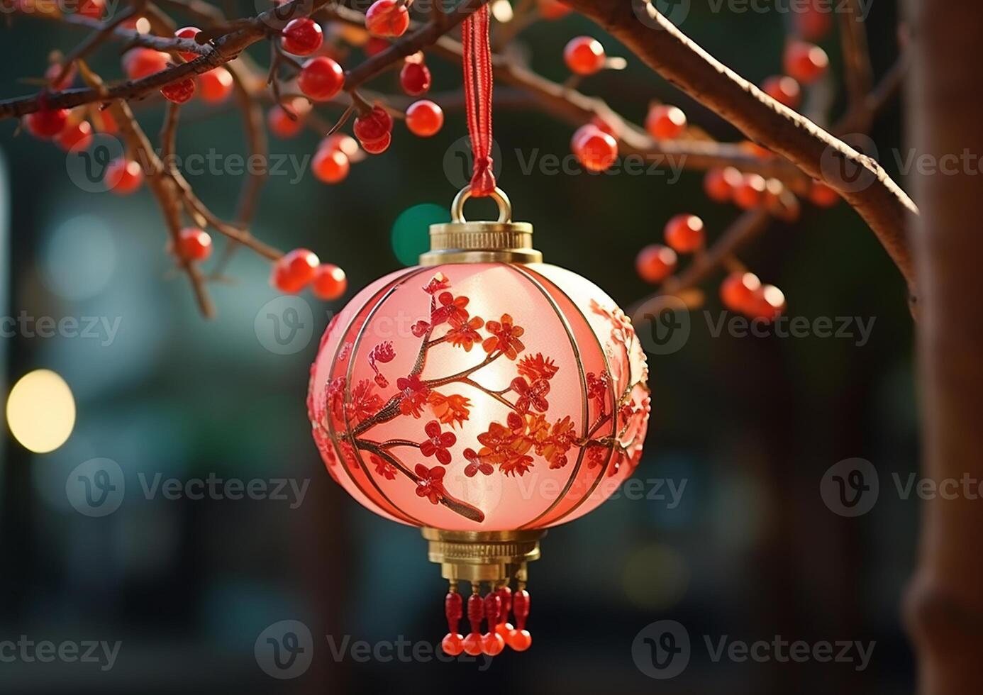 AI generated Christmas tree decorated with vibrant, glowing ornaments and lights generated by AI photo