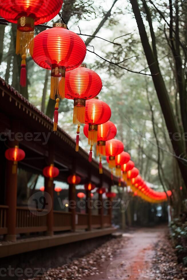 AI generated Chinese lanterns illuminate the night, celebrating traditional festivals outdoors generated by AI photo