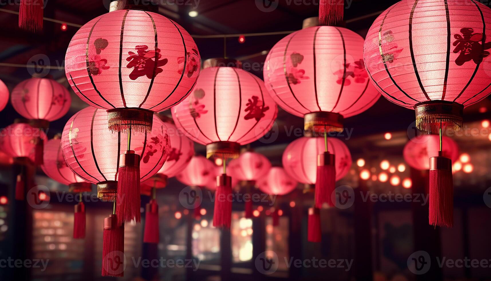 AI generated Chinese lanterns illuminate the night, symbolizing vibrant culture and prosperity generated by AI photo