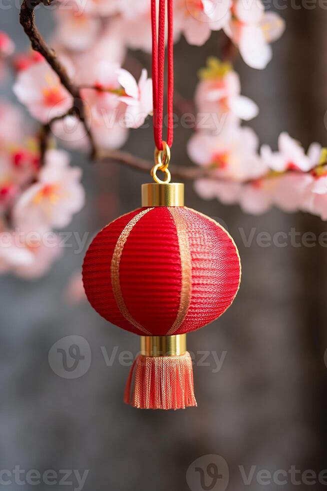 AI generated Shiny lantern hanging on tree, illuminating traditional winter celebration generated by AI photo