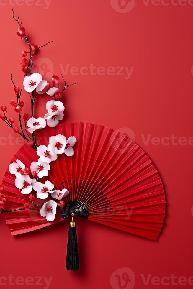 AI generated Elegant Japanese fan celebrates beauty with traditional floral patterns generated by AI photo