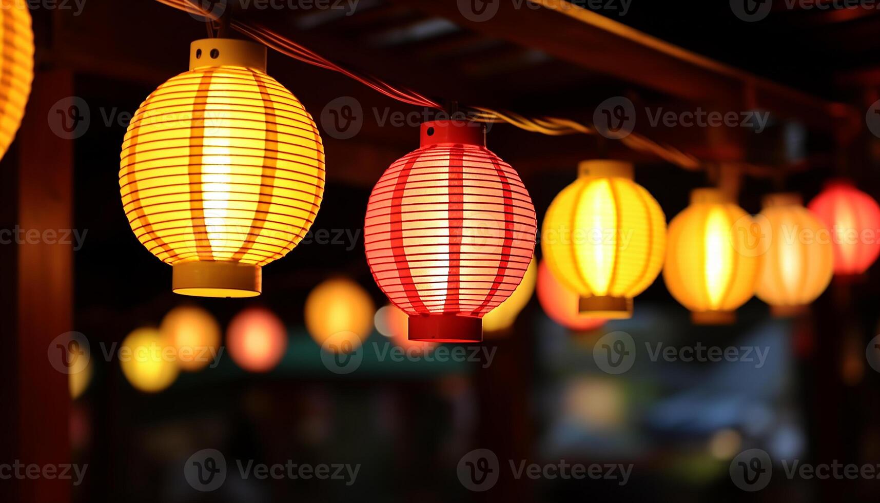 AI generated Chinese lanterns illuminate the night, celebrating traditional festivals generated by AI photo