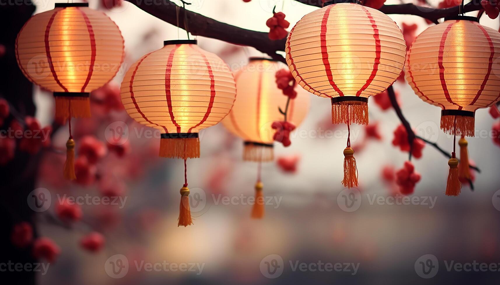 AI generated Chinese lanterns illuminate the night, symbolizing prosperity and tradition generated by AI photo