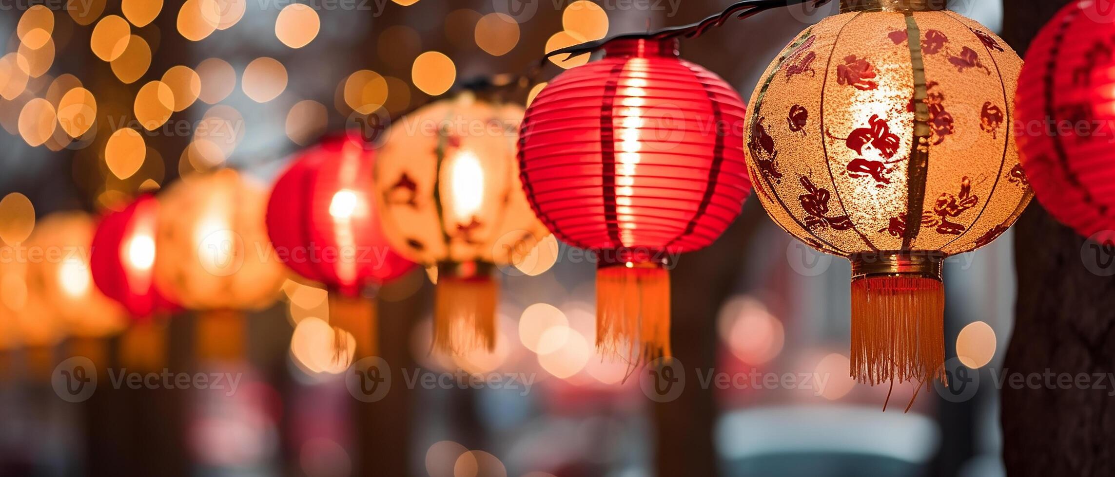 AI generated Chinese lanterns illuminate the night, celebrating traditional culture and spirituality generated by AI photo