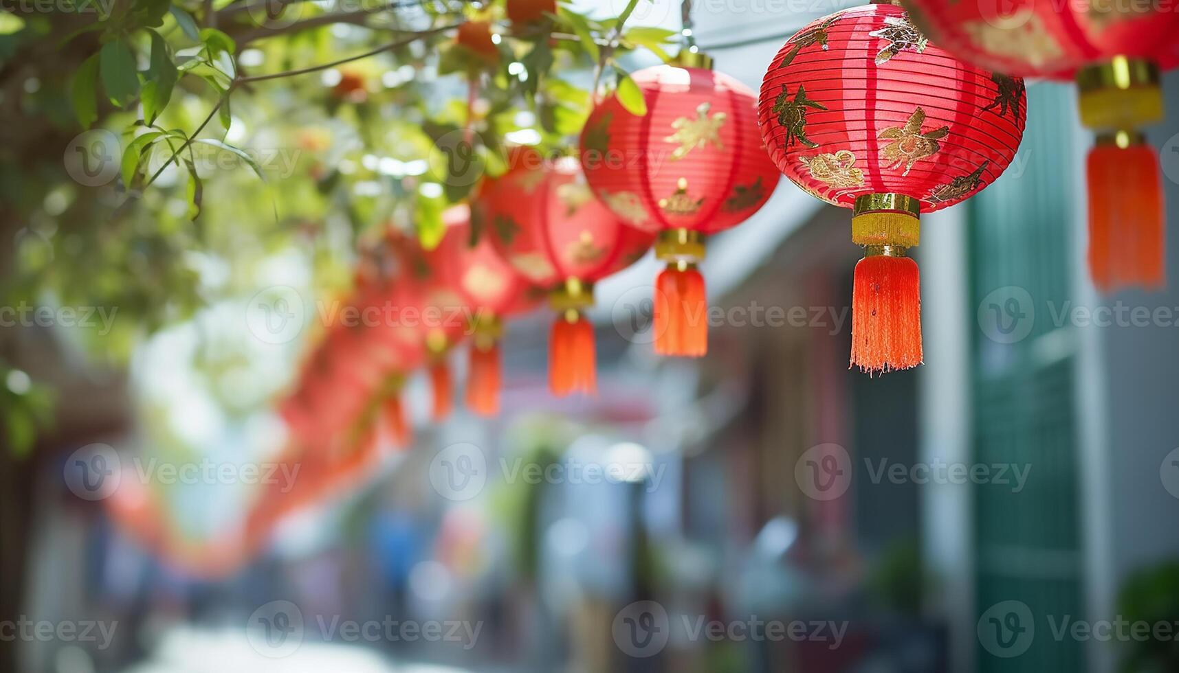 AI generated Chinese lanterns hanging outdoors illuminate the night with luck and prosperity generated by AI photo