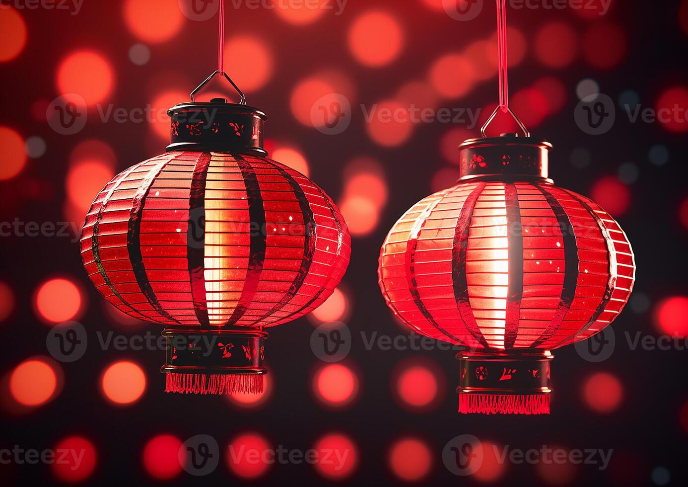 AI generated Glowing lanterns illuminate the night, creating a vibrant celebration generated by AI photo