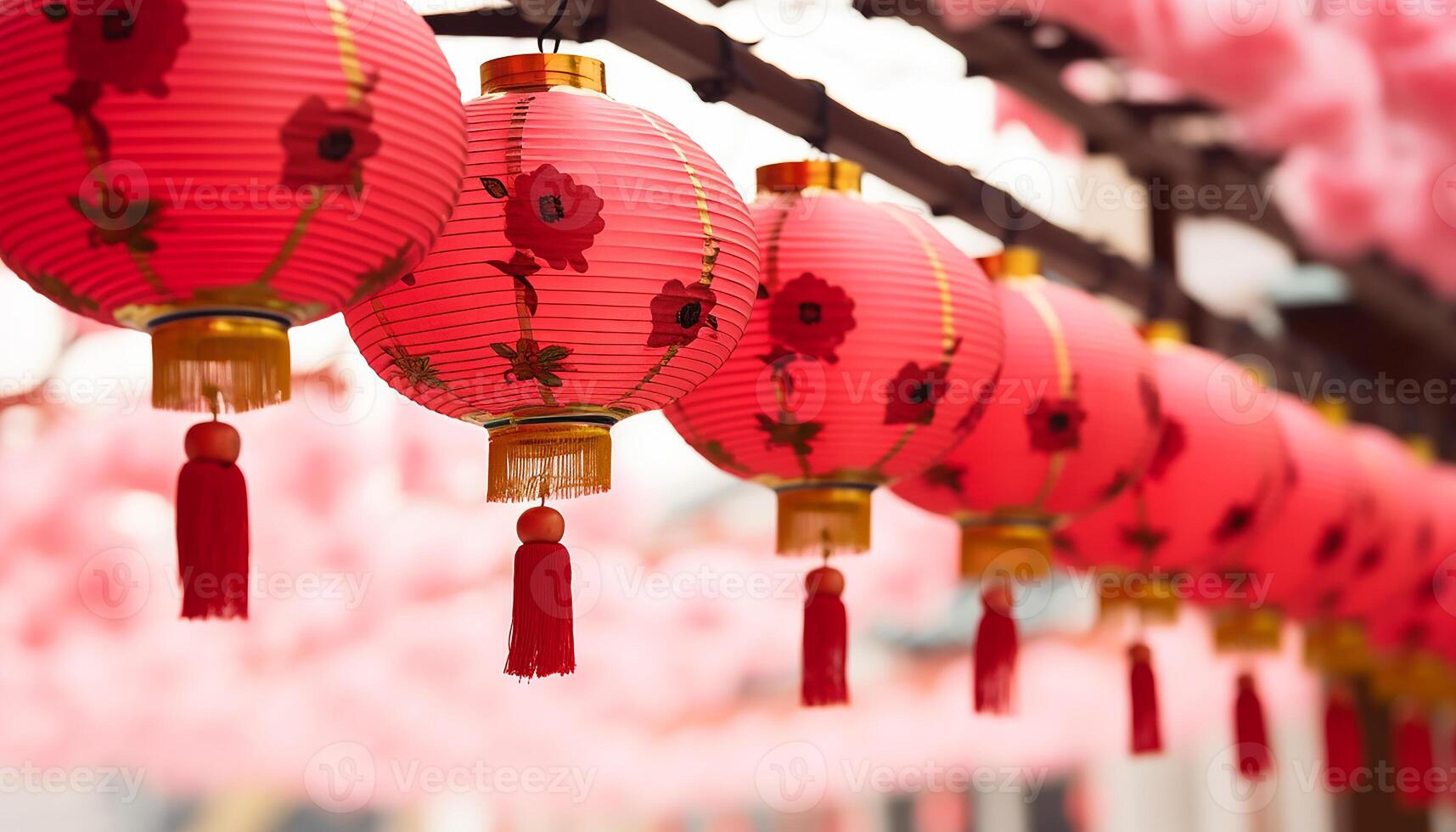 AI generated Chinese lanterns illuminate the night, symbolizing tradition and spirituality generated by AI photo