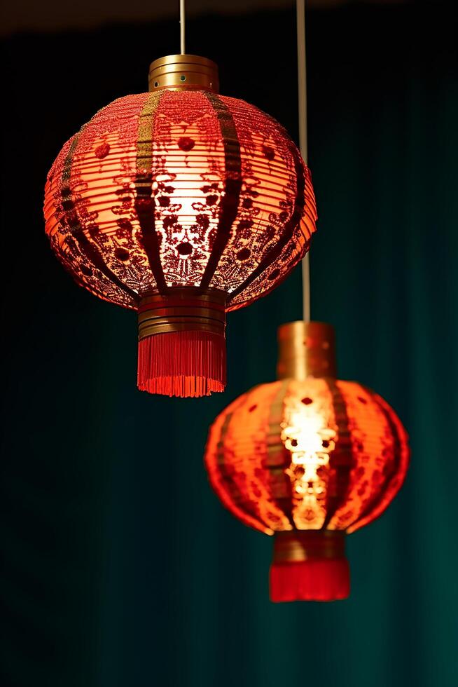 AI generated Glowing lanterns illuminate the night, creating a vibrant celebration generated by AI photo