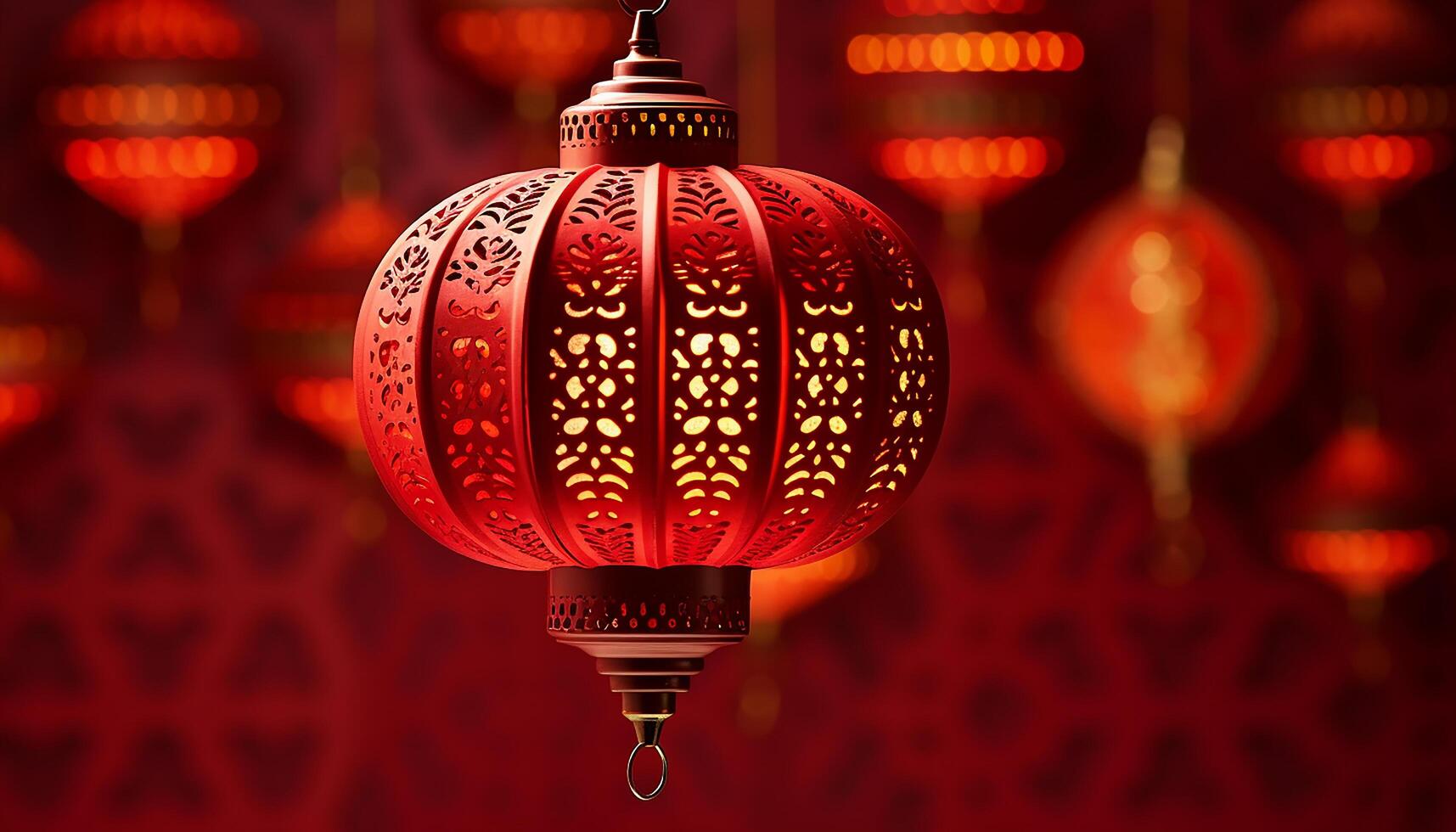 AI generated Chinese lanterns illuminate the night, symbolizing prosperity and luck generated by AI photo