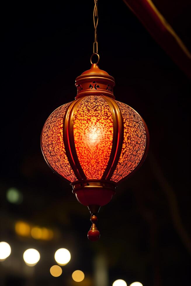 AI generated Glowing lantern illuminates night, symbolizing spirituality and celebration generated by AI photo