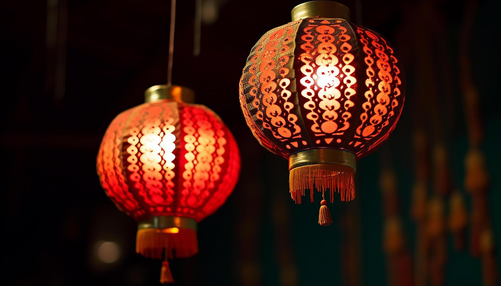 ai generado chino linterna colgando en el noche, esclarecedor el tradicional festival generado por ai foto