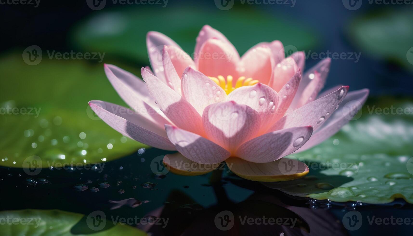 AI generated Beautiful pink lotus flower floating on tranquil water generated by AI photo