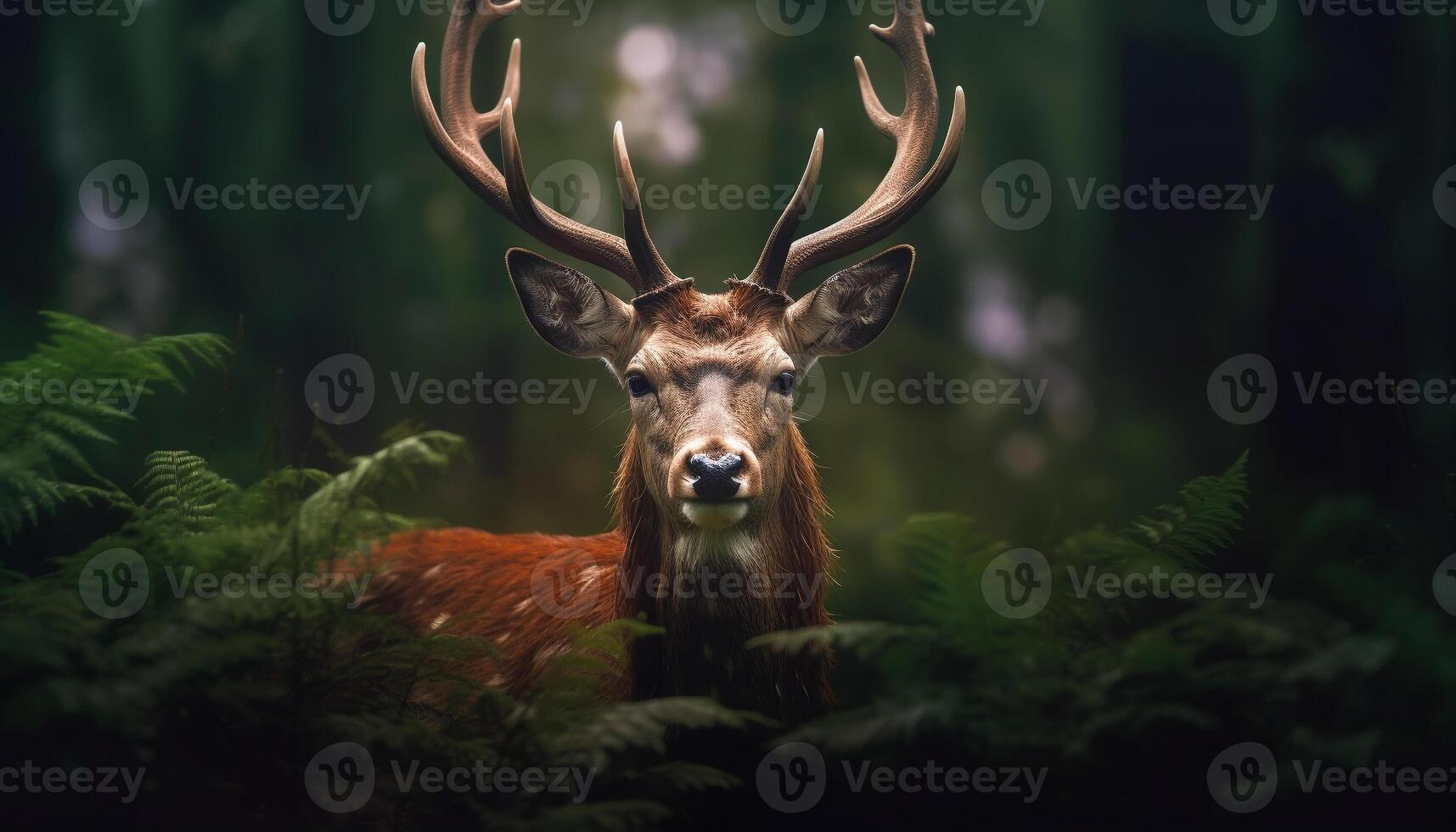 AI generated Deer standing in tranquil forest, beauty in nature generated by AI photo