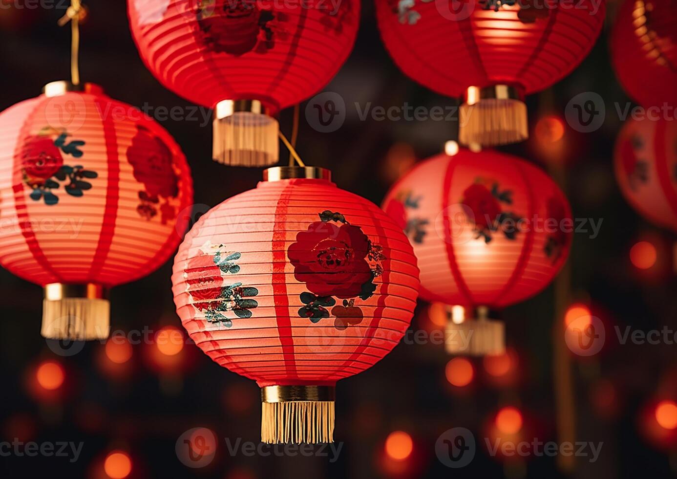 AI generated Chinese lanterns illuminate the night, symbolizing prosperity and tradition generated by AI photo