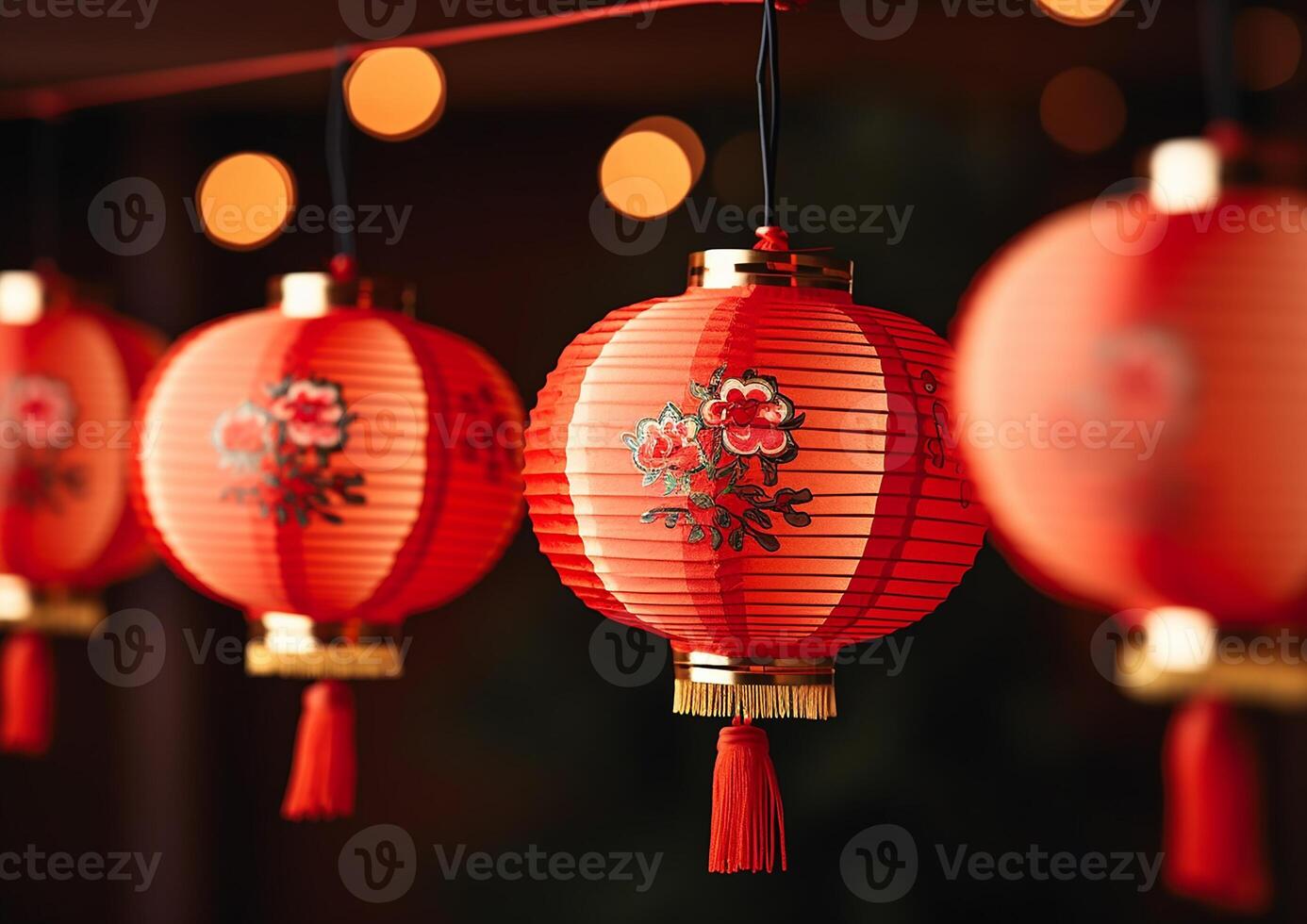 AI generated Chinese lanterns illuminate the night, symbolizing prosperity and luck generated by AI photo