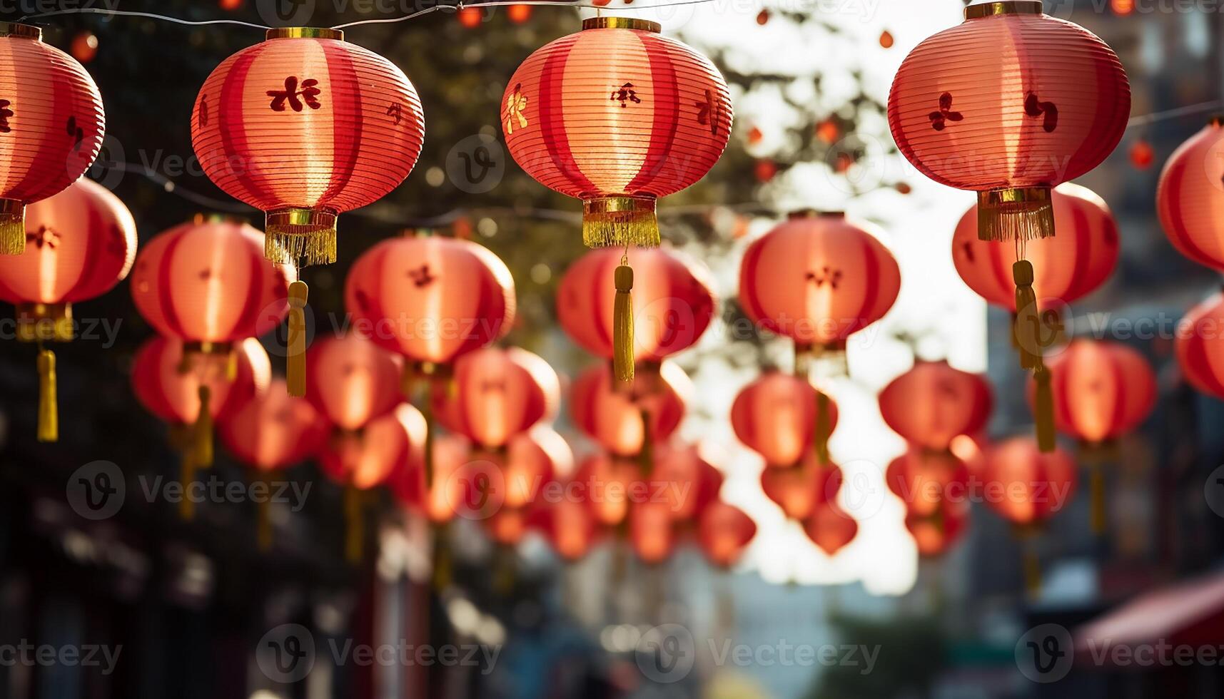 AI generated Chinese lanterns illuminate the night, symbolizing vibrant traditions and prosperity generated by AI photo