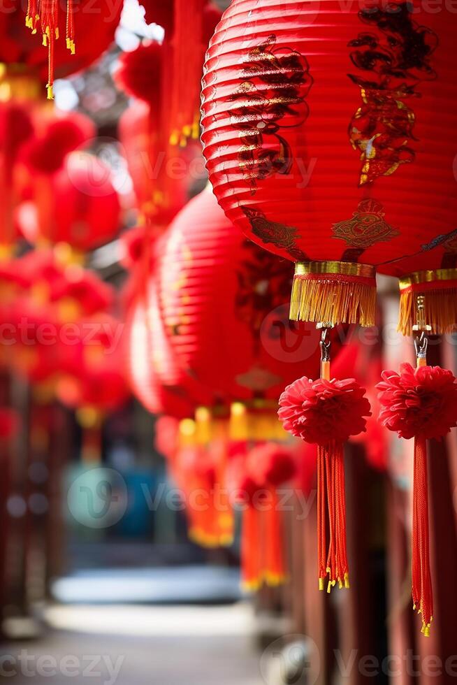 AI generated Chinese lanterns illuminate the night, symbolizing luck and prosperity generated by AI photo