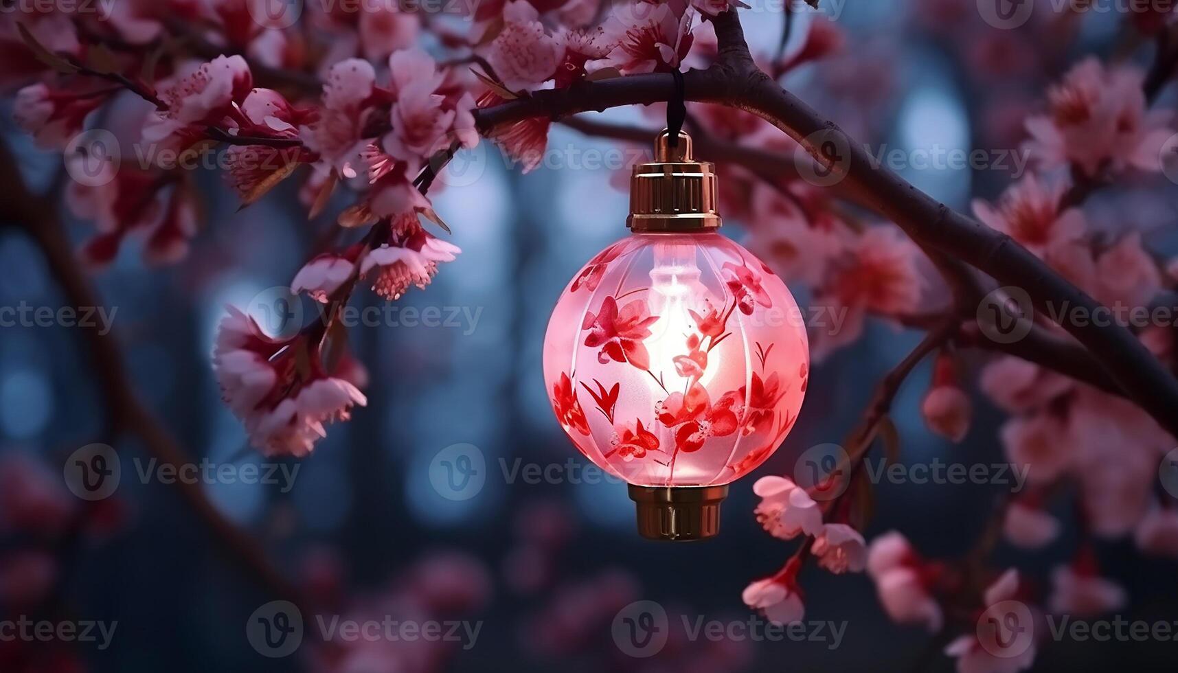 AI generated Glowing lantern illuminates winter night, symbolizing traditional Christmas celebration generated by AI photo