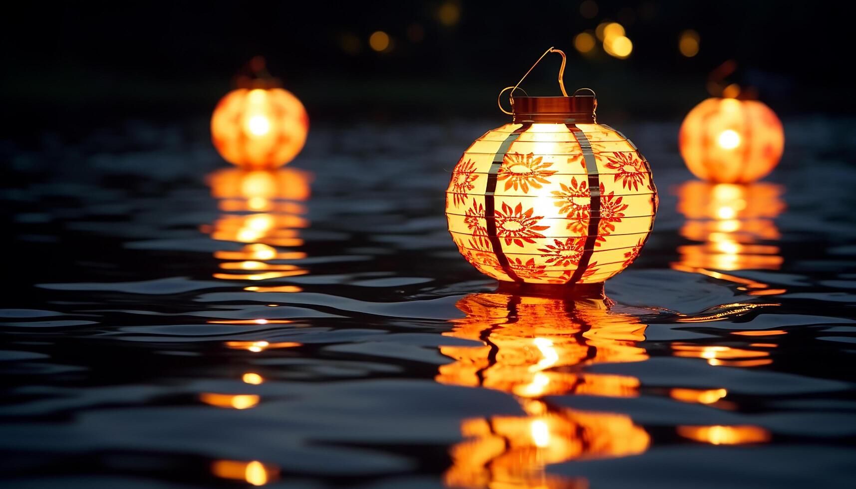 AI generated Glowing lantern illuminates nature vibrant reflection in water generated by AI photo