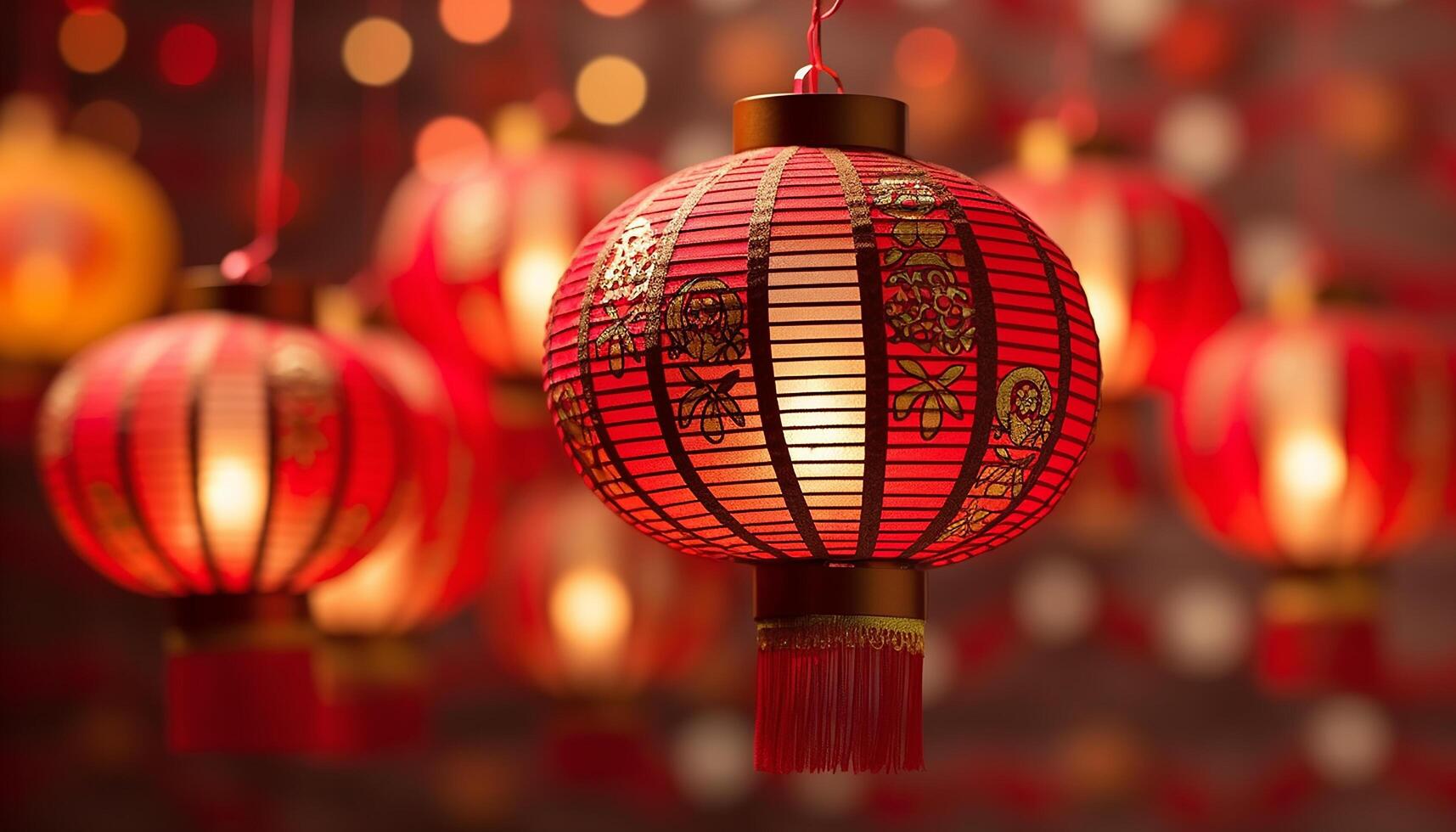 AI generated Chinese lanterns illuminate the night, symbolizing prosperity and luck generated by AI photo
