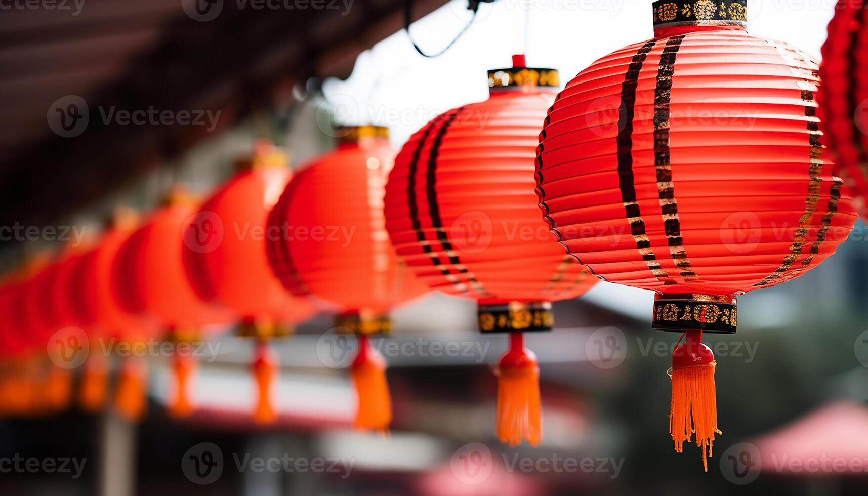 AI generated Chinese lanterns illuminate the night, symbolizing prosperity and tradition generated by AI photo