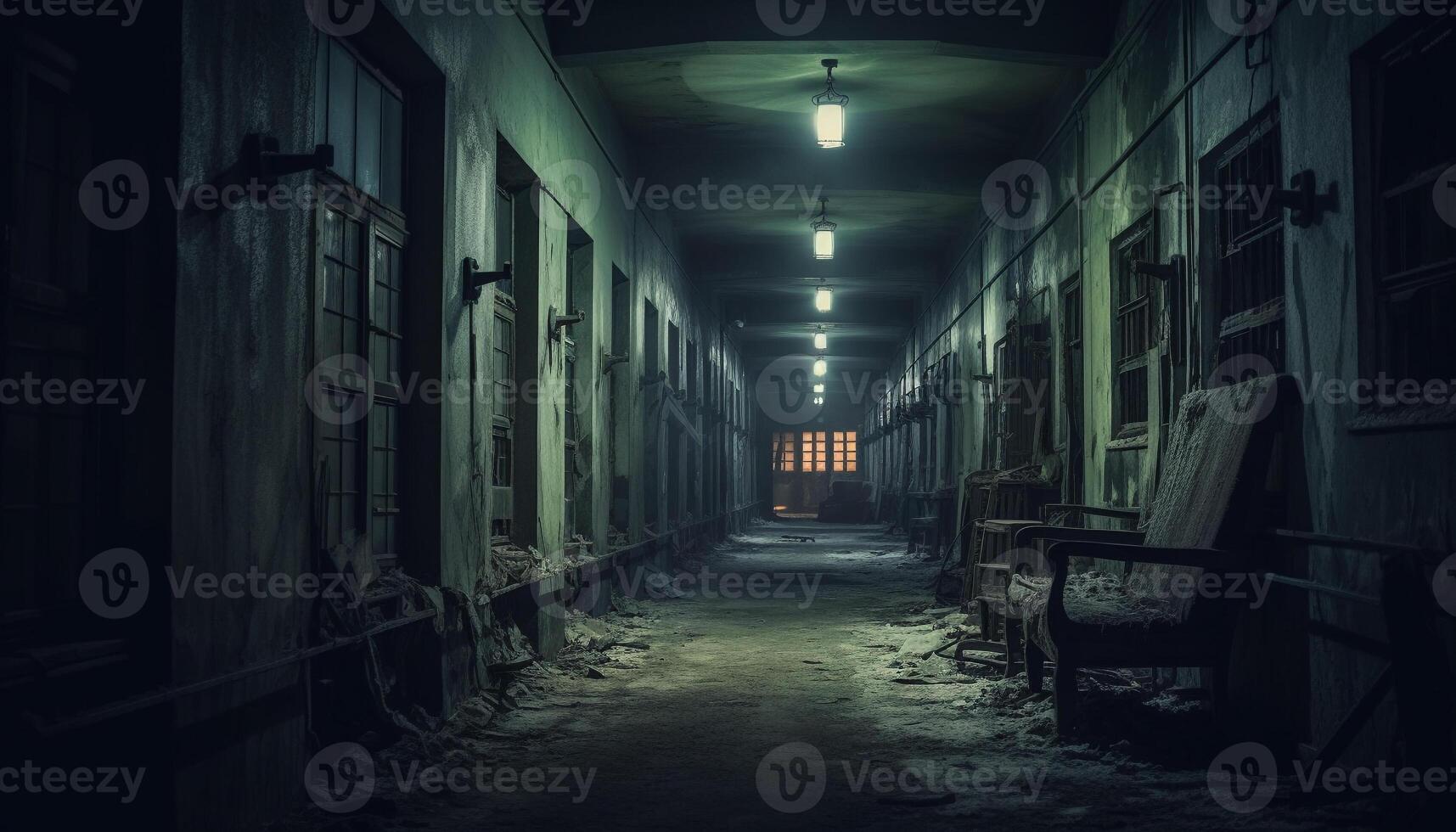 AI generated Spooky old corridor, abandoned and dimly lit generated by AI photo