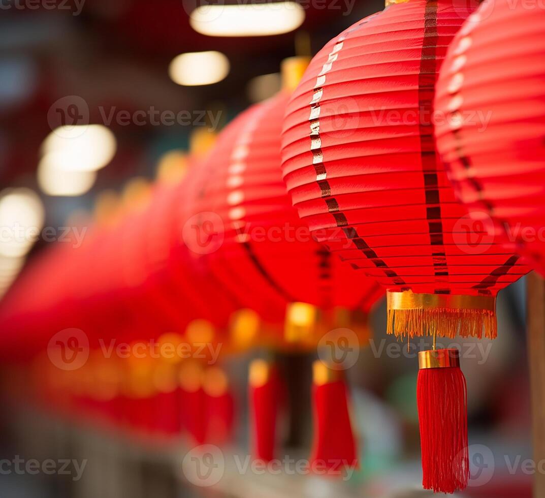 AI generated Chinese lanterns illuminate the night, symbolizing luck and prosperity generated by AI photo