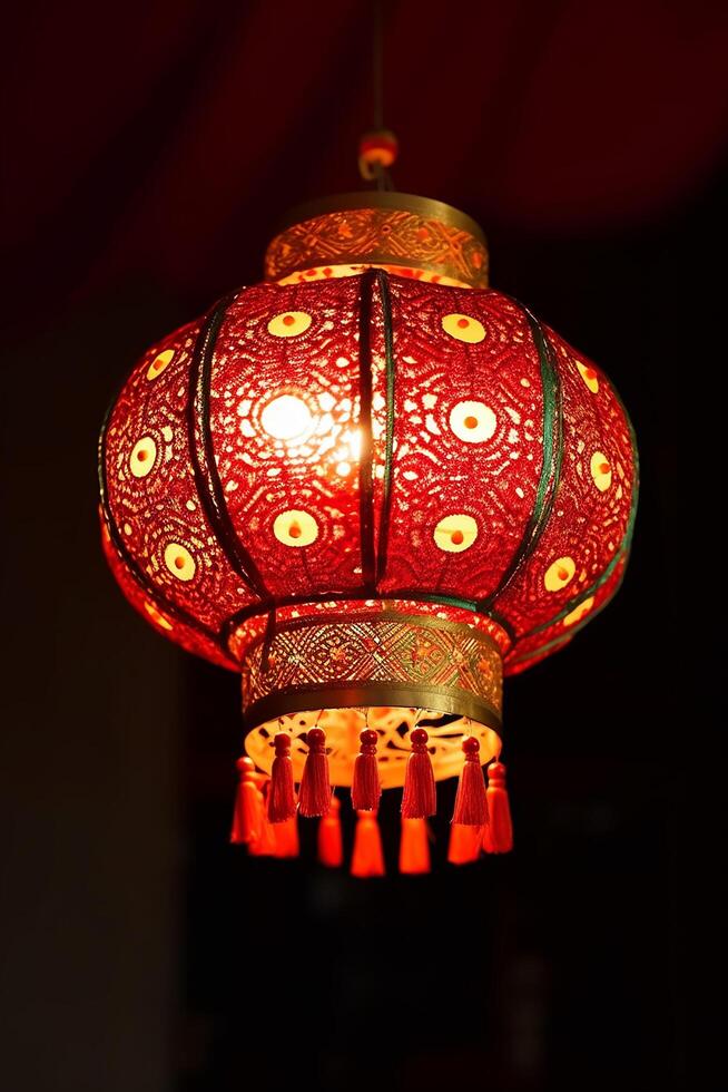 AI generated Chinese lanterns hanging in the night, illuminating traditions and cultures generated by AI photo