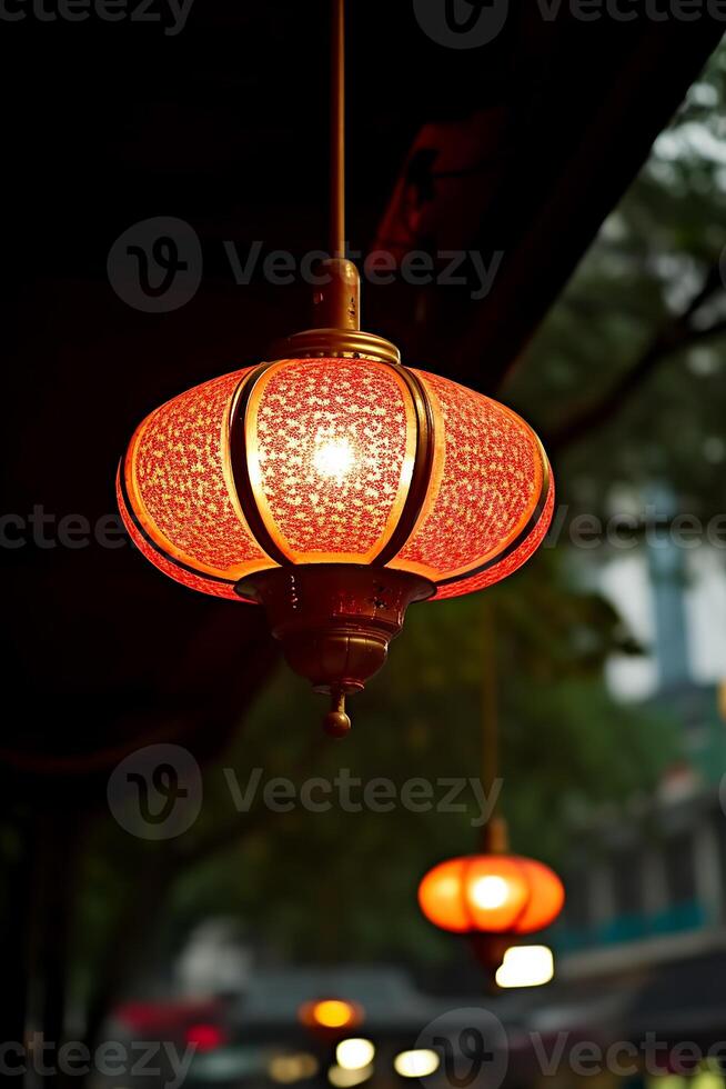AI generated Glowing lantern illuminates night, symbolizing traditional Chinese culture generated by AI photo