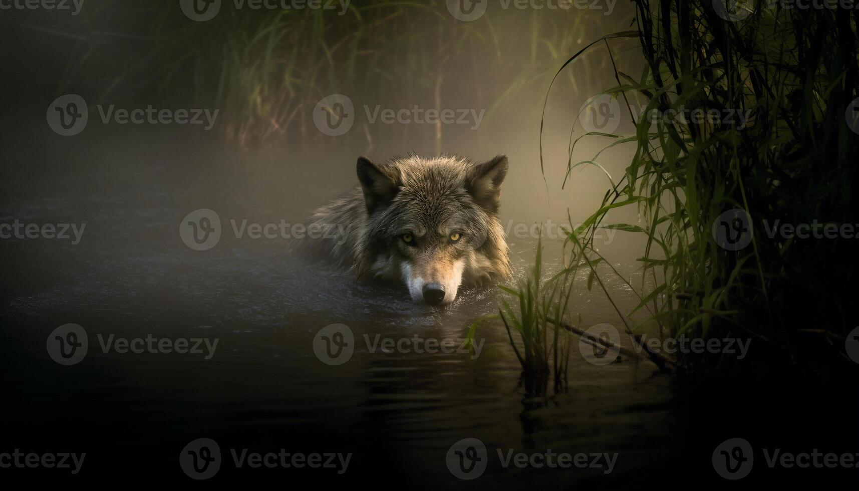 AI generated Wolf in the wild, howling, reflecting natural beauty generated by AI photo