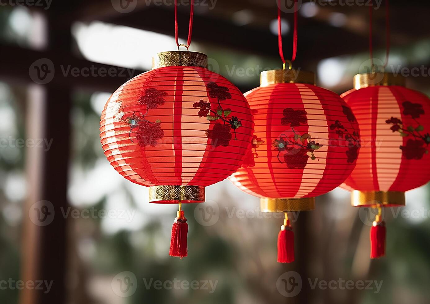 AI generated Chinese lanterns hanging in the night, illuminating traditions and cultures generated by AI photo