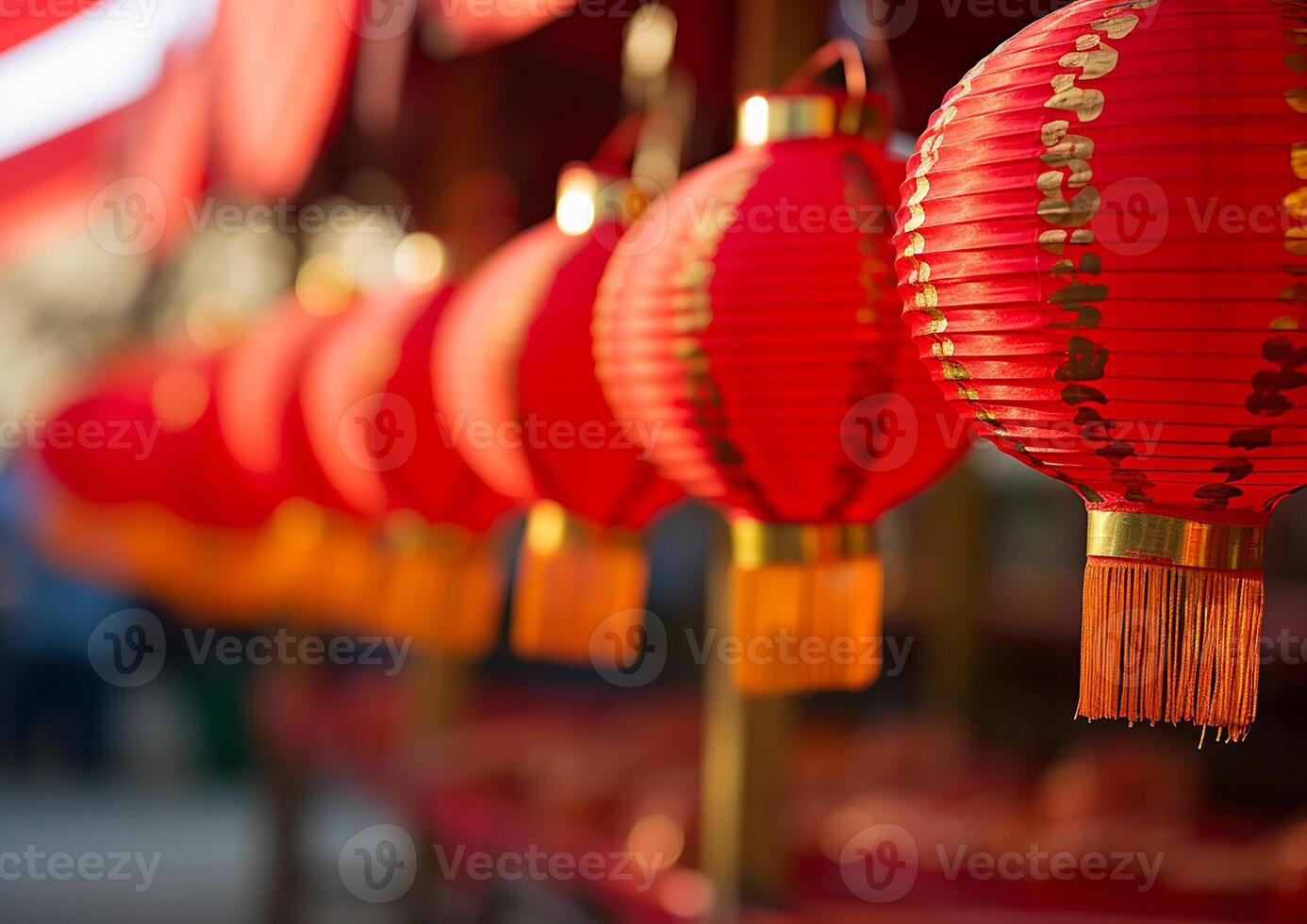 AI generated Chinese lanterns illuminate the night, symbolizing prosperity and luck generated by AI photo