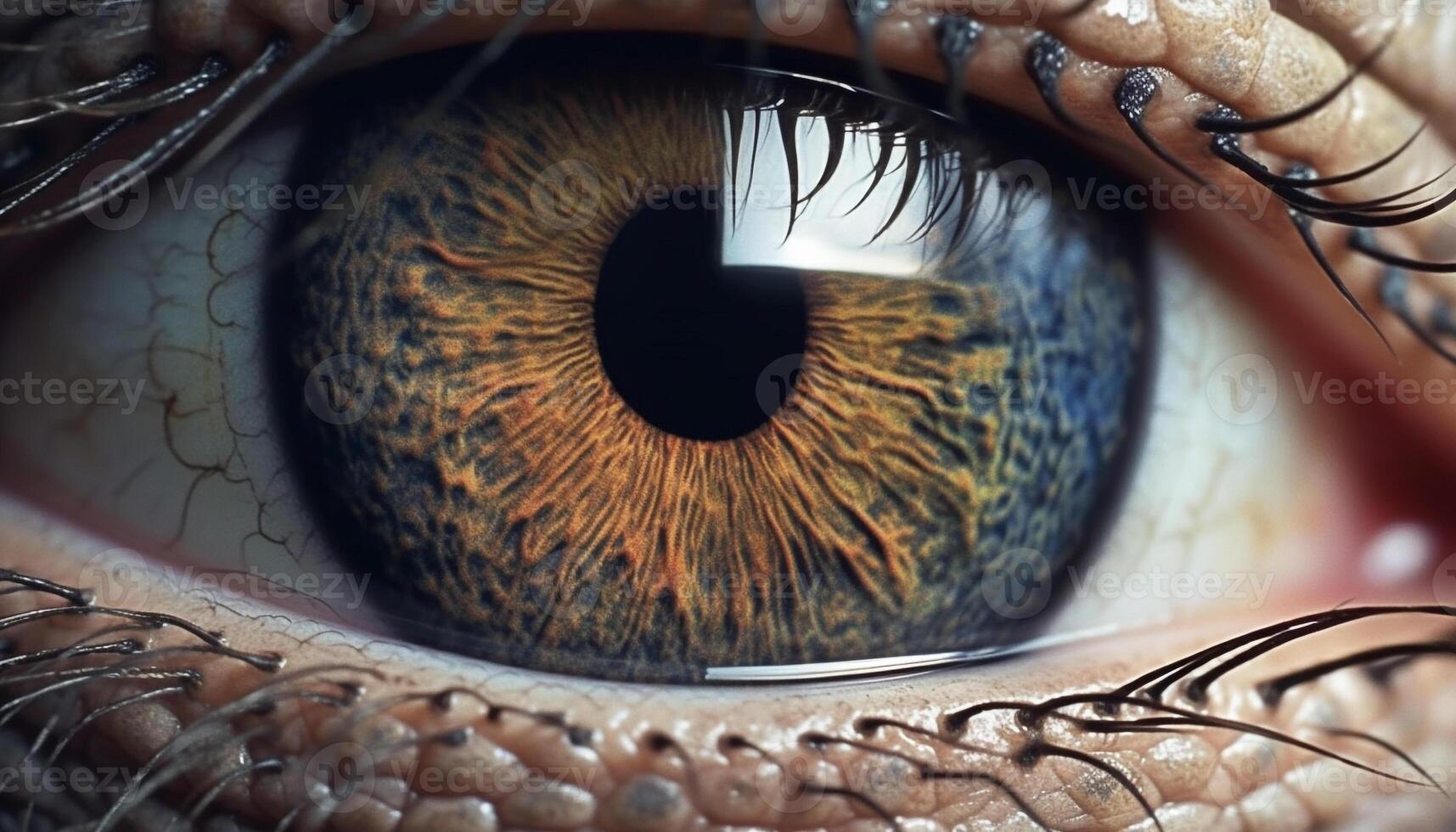 AI generated Close up of a human eye, staring into nature generated by AI photo