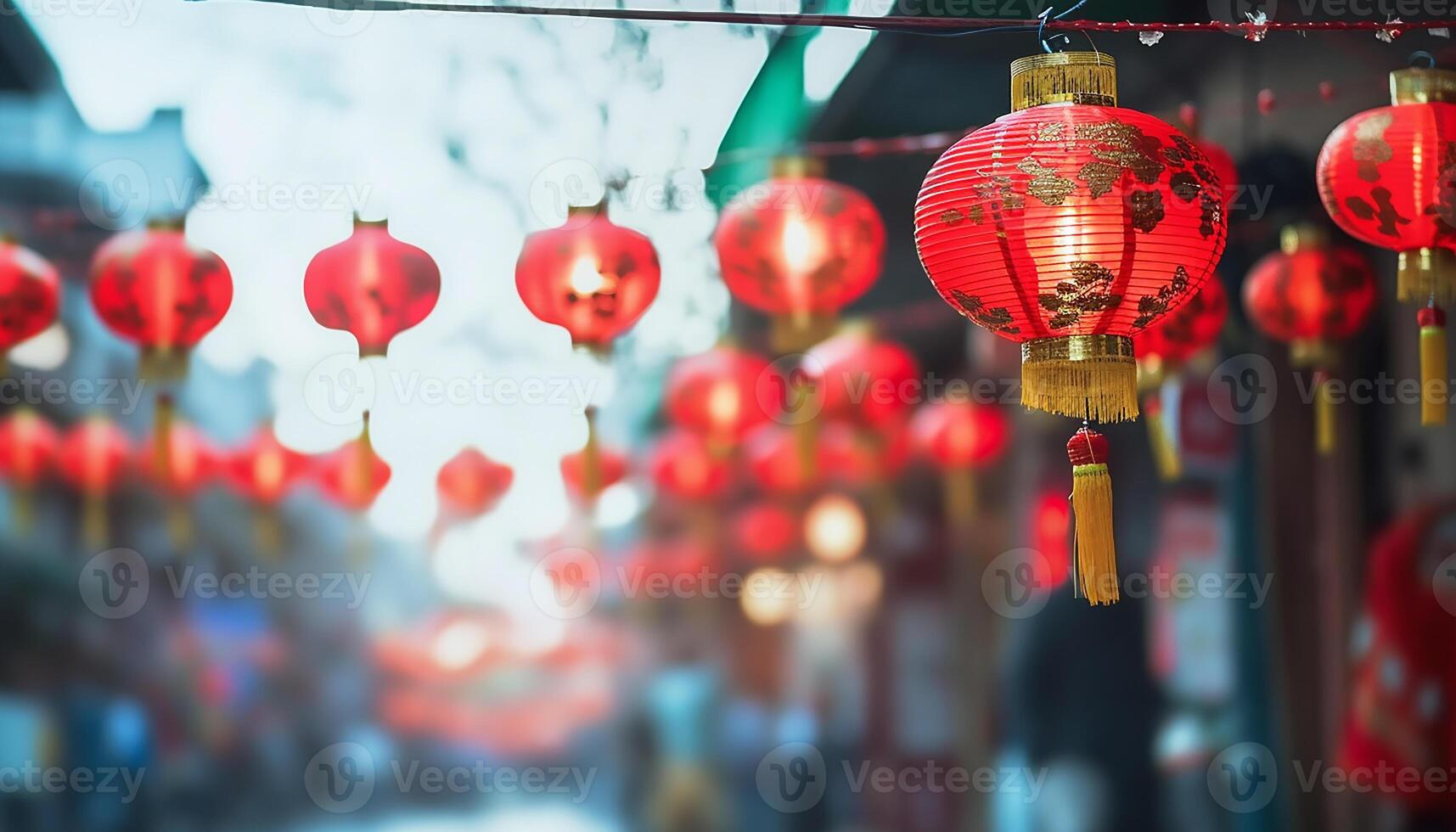 AI generated Chinese lanterns illuminate the night, celebrating traditional festivals generated by AI photo