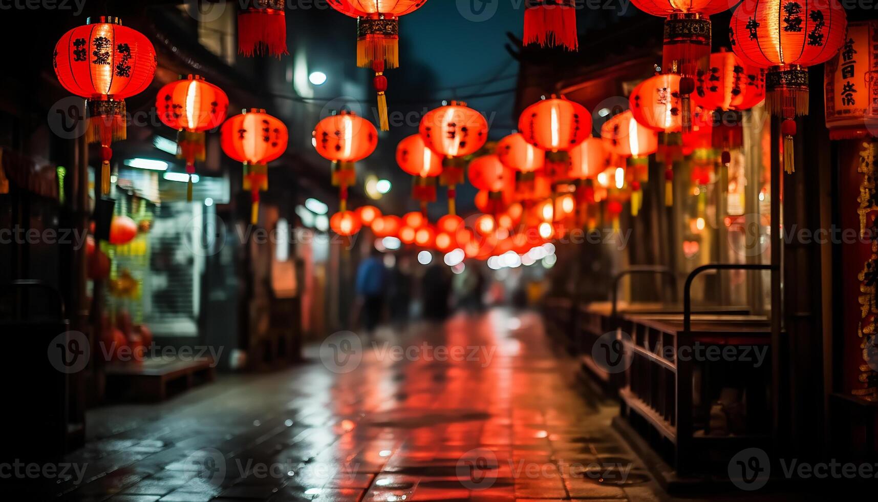 AI generated Nighttime celebration in Beijing, lanterns illuminate the vibrant city streets generated by AI photo