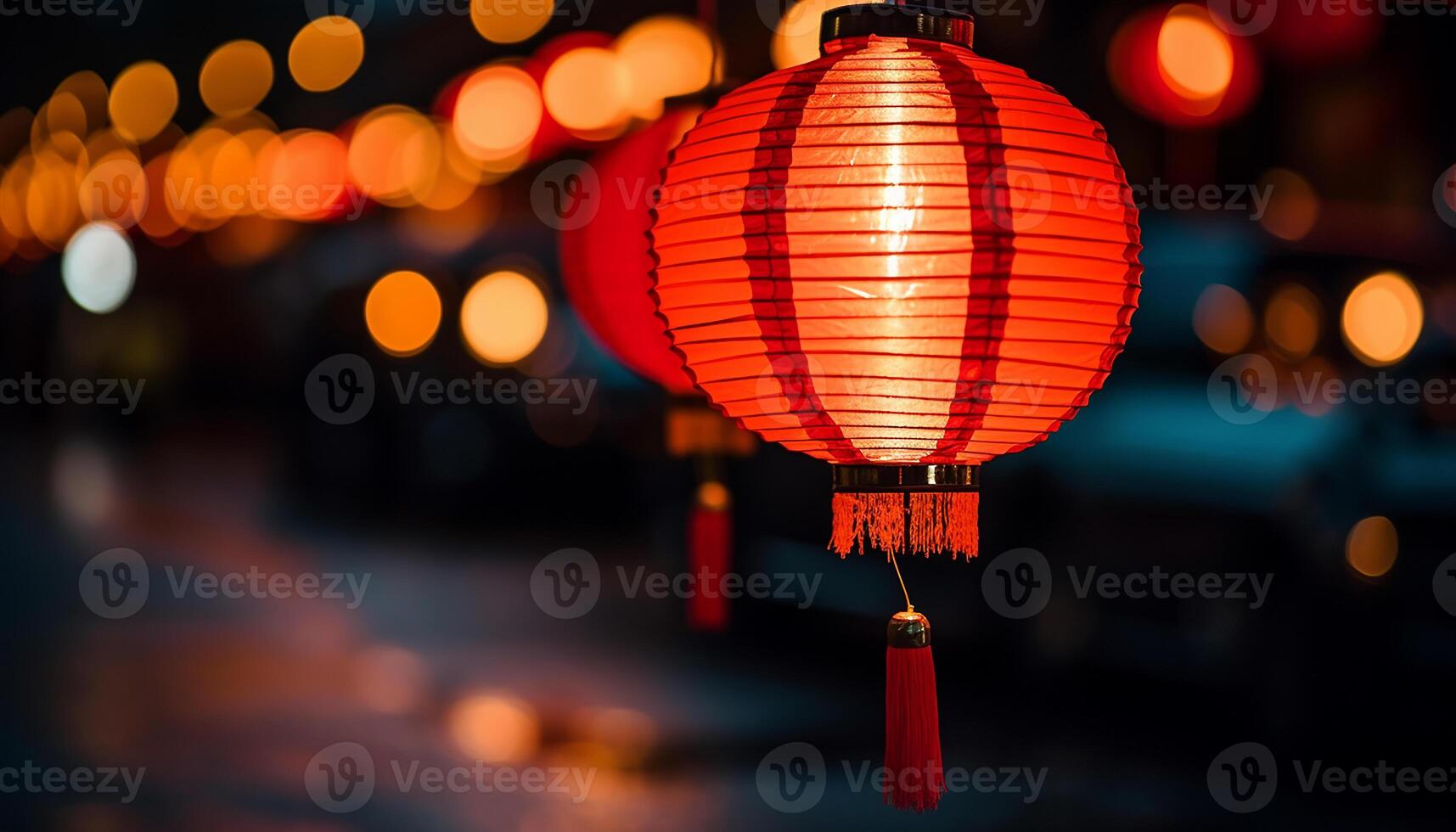 AI generated Chinese lanterns illuminate the night, celebrating traditional festivals outdoors generated by AI photo