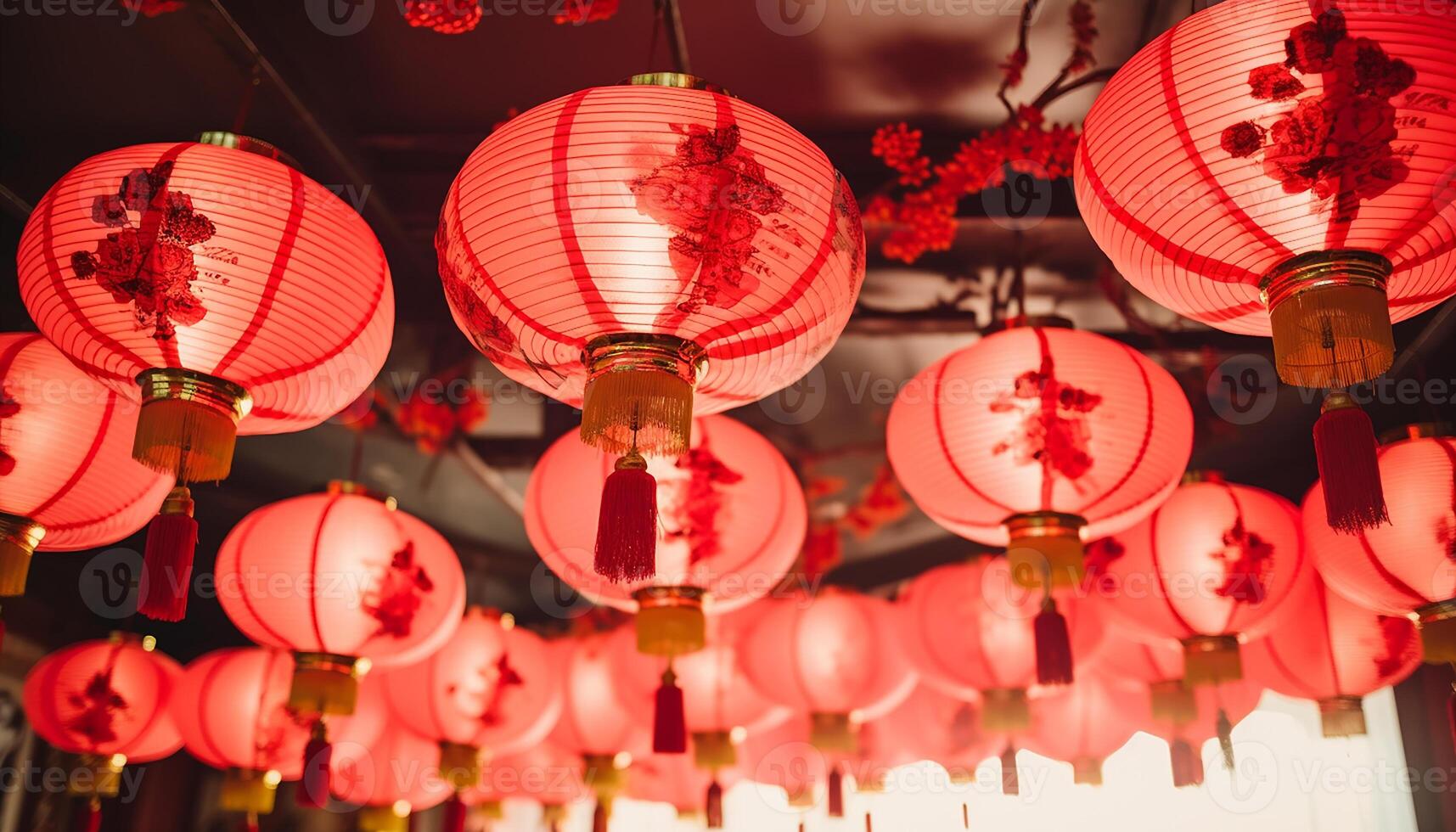 AI generated Chinese lanterns illuminate the night, symbolizing prosperity and luck generated by AI photo