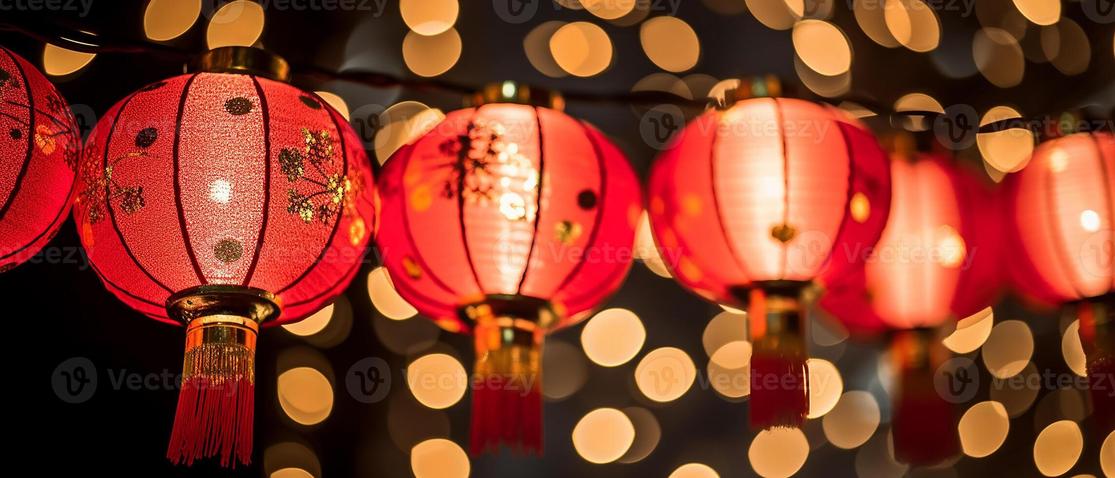 AI generated Chinese lanterns hanging in the night illuminate the traditional festival generated by AI photo