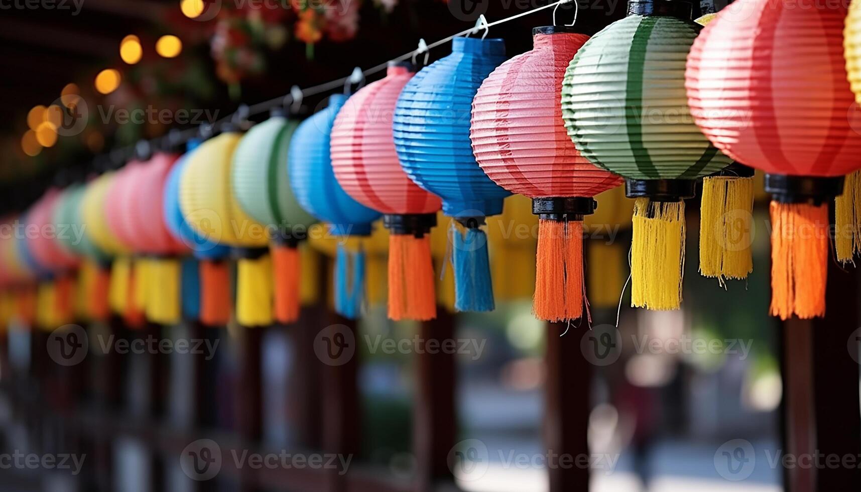 AI generated Chinese lanterns illuminate the night, celebrating traditional festivals outdoors generated by AI photo