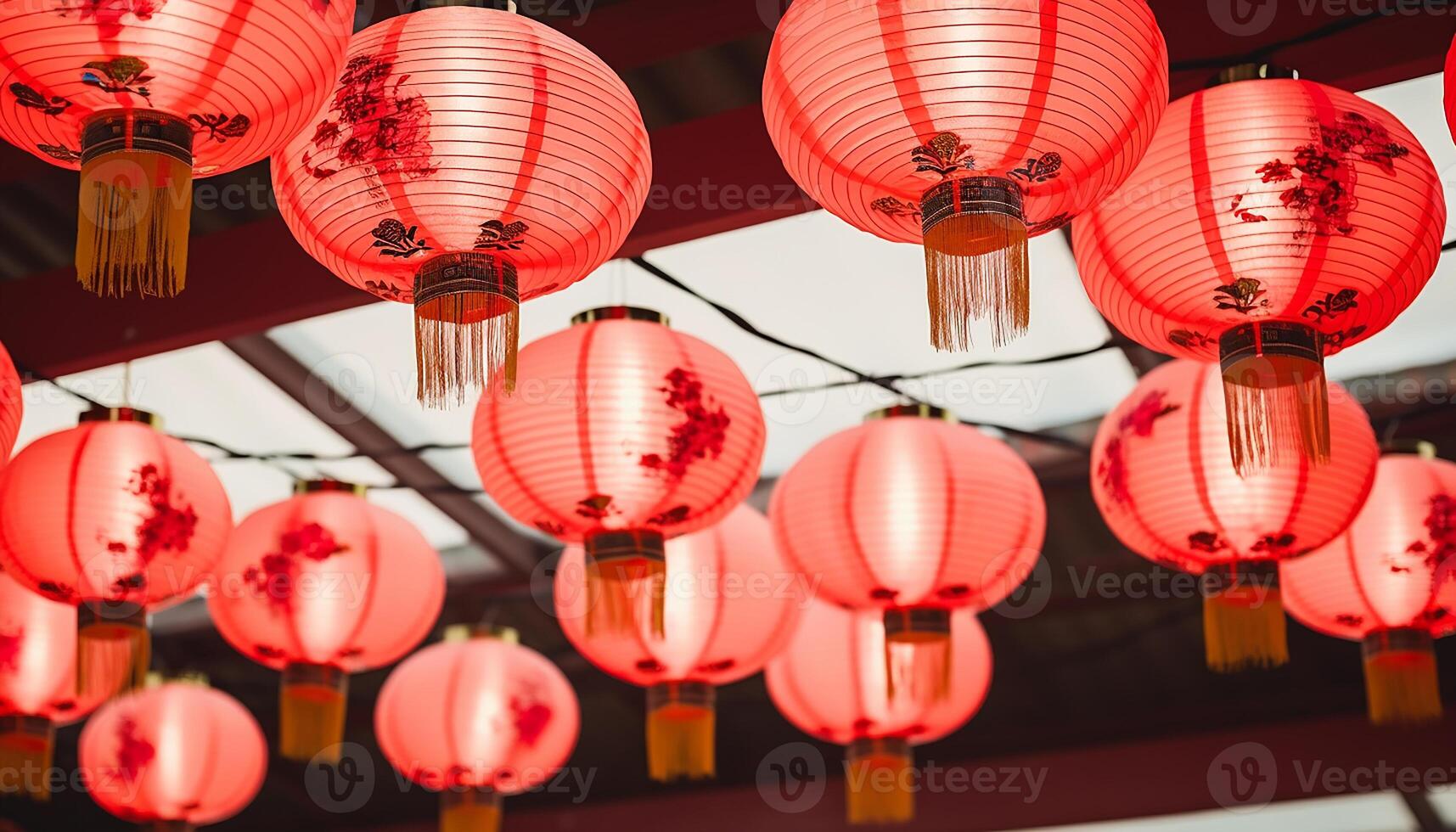 AI generated Chinese lanterns illuminate the night, symbolizing prosperity and luck generated by AI photo