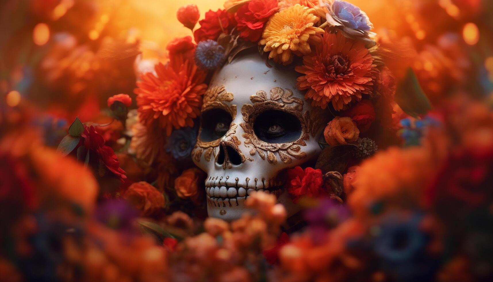 AI generated Spooky Halloween celebration with death and spooky decorations generated by AI photo