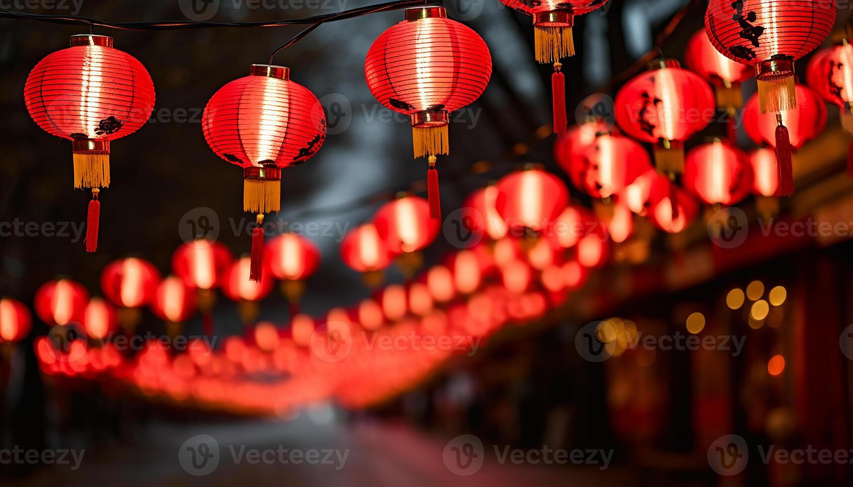 AI generated Chinese lanterns illuminate the night, symbolizing prosperity and luck generated by AI photo