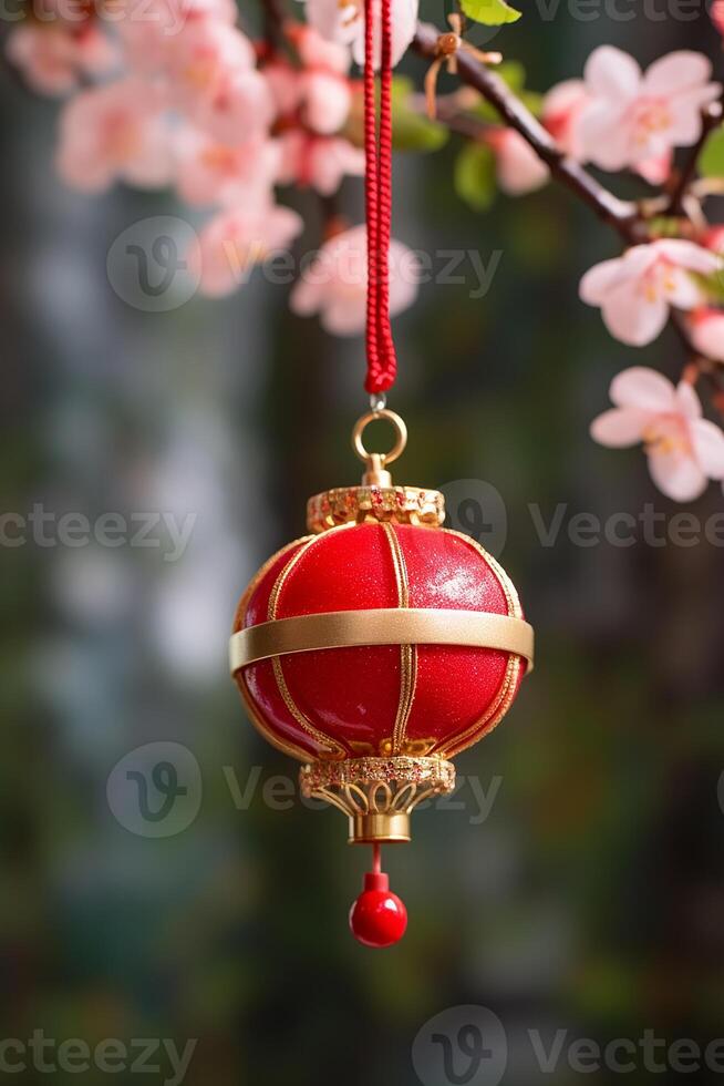 AI generated Christmas ornament hanging on tree, celebrating the festive season generated by AI photo