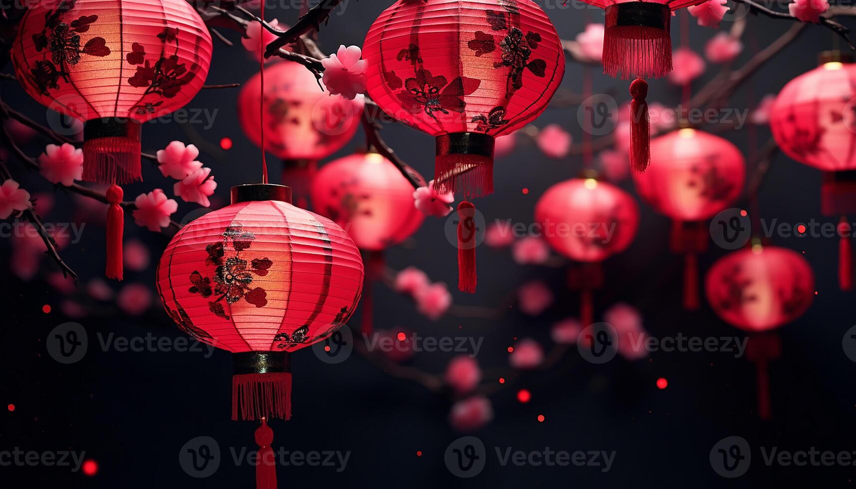 AI generated Chinese lanterns illuminate the night, symbolizing prosperity and luck generated by AI photo
