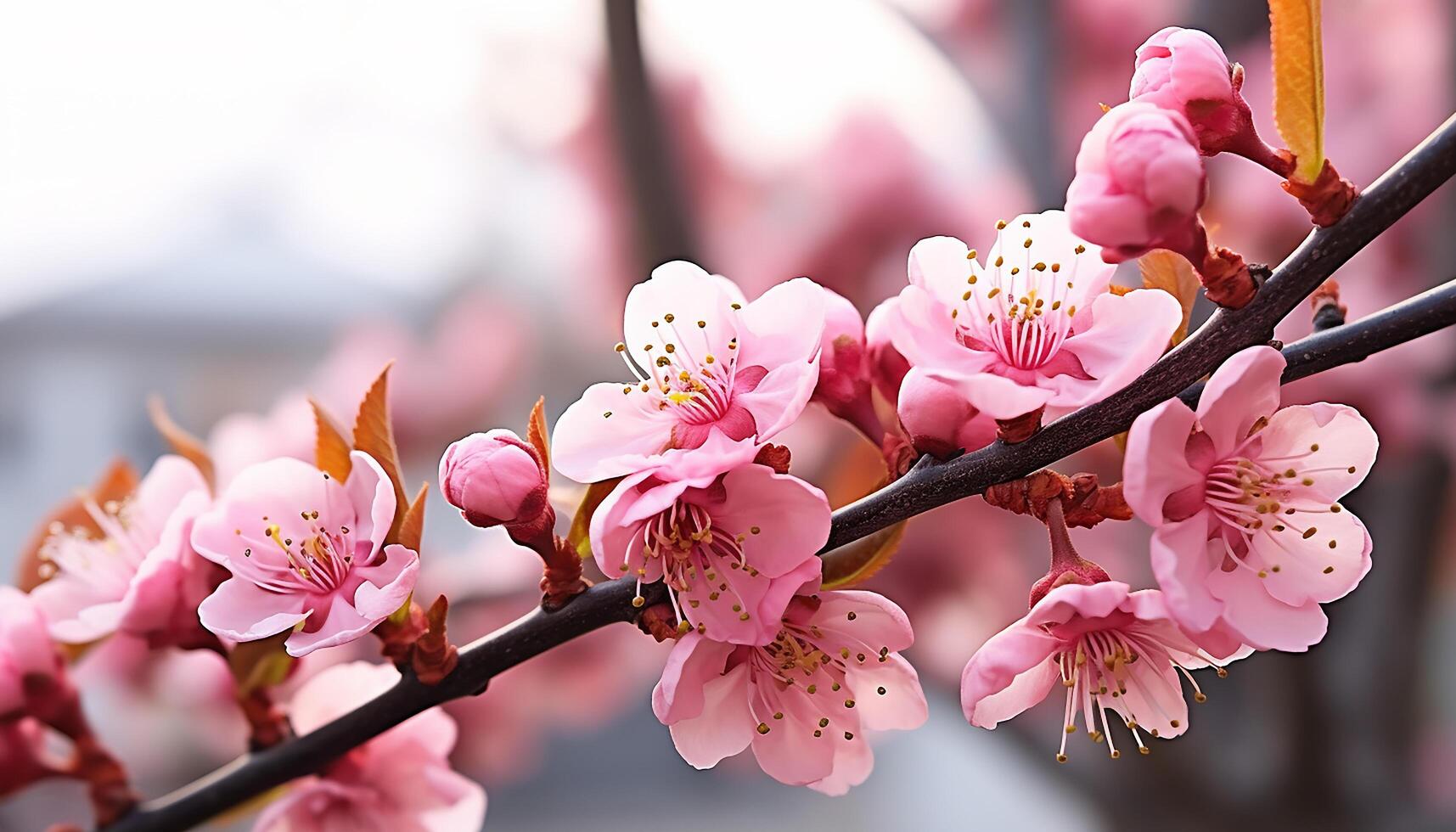 AI generated Freshness and beauty in nature pink cherry blossoms bloom outdoors generated by AI photo