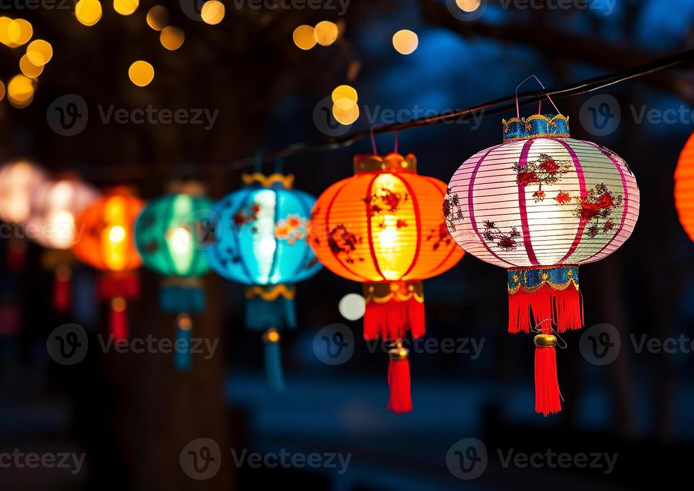 AI generated Chinese lanterns illuminate the night, celebrating traditional festivals outdoors generated by AI photo