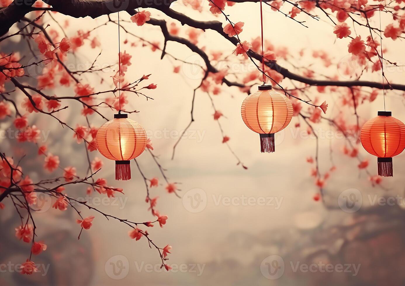 AI generated Chinese lanterns illuminate the night, symbolizing prosperity and celebration generated by AI photo