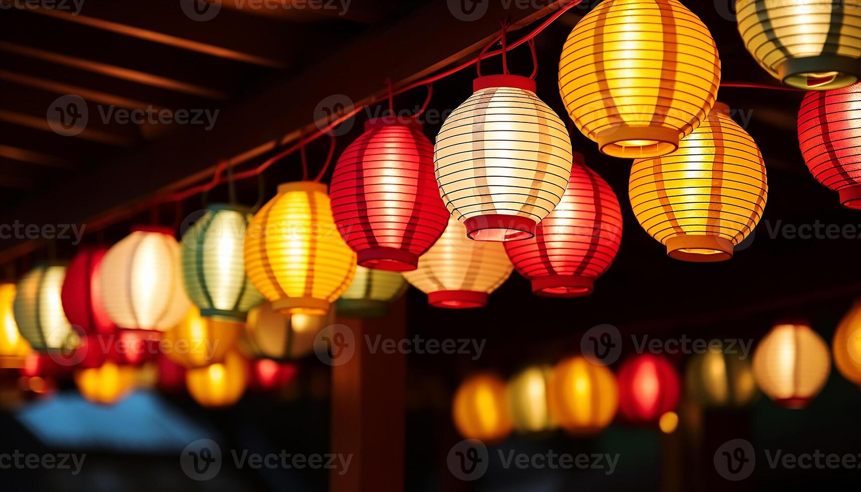 AI generated Chinese lanterns illuminate the night, vibrant symbols of celebration generated by AI photo