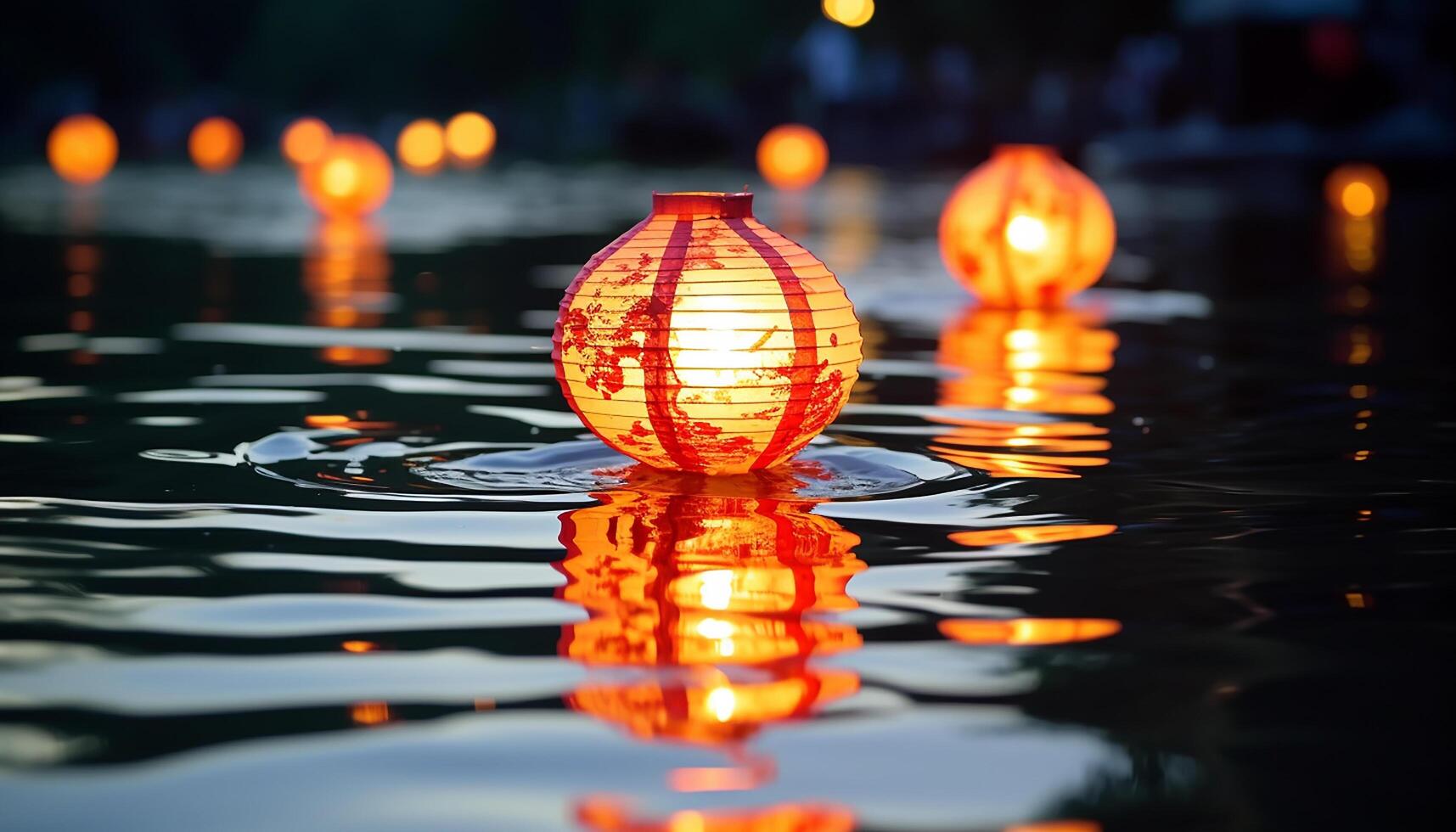 AI generated Glowing lantern illuminates tranquil pond, reflecting beauty in nature generated by AI photo