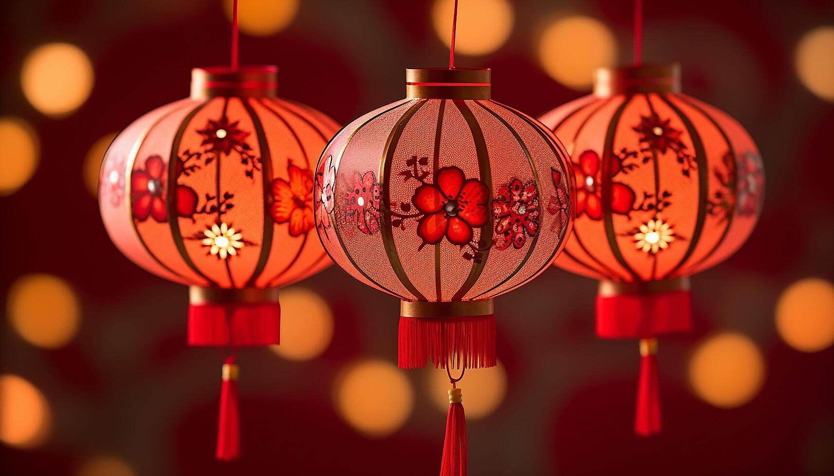 AI generated Chinese lanterns hanging, illuminating the night with vibrant colors generated by AI photo